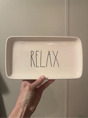 Rae Dunn white and black Relax Trinket Tray
